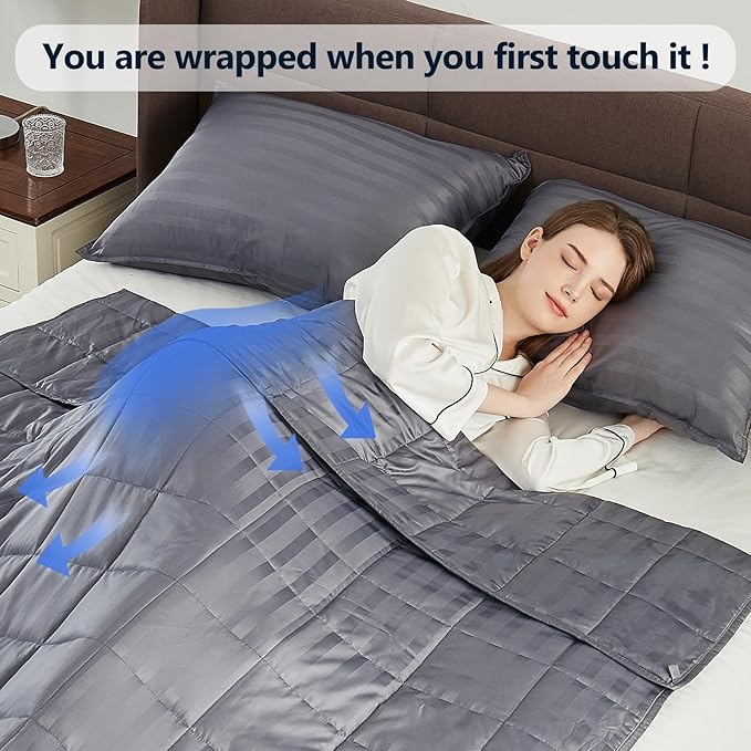 Weighted Blanket (36"x48" 5lbs) Weighted Blanket Cooling Blanket for Sleeping,Throw Size Breathable Blanket with Premium Glass Bead(Stripe Grey)