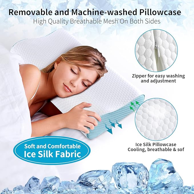 Memory Foam Pillows Neck Pillow Bed Pillow for Sleeping Ergonomic Cervical Contour Pillow for Side Back Stomach Sleeper for Neck and Shoulder Pain