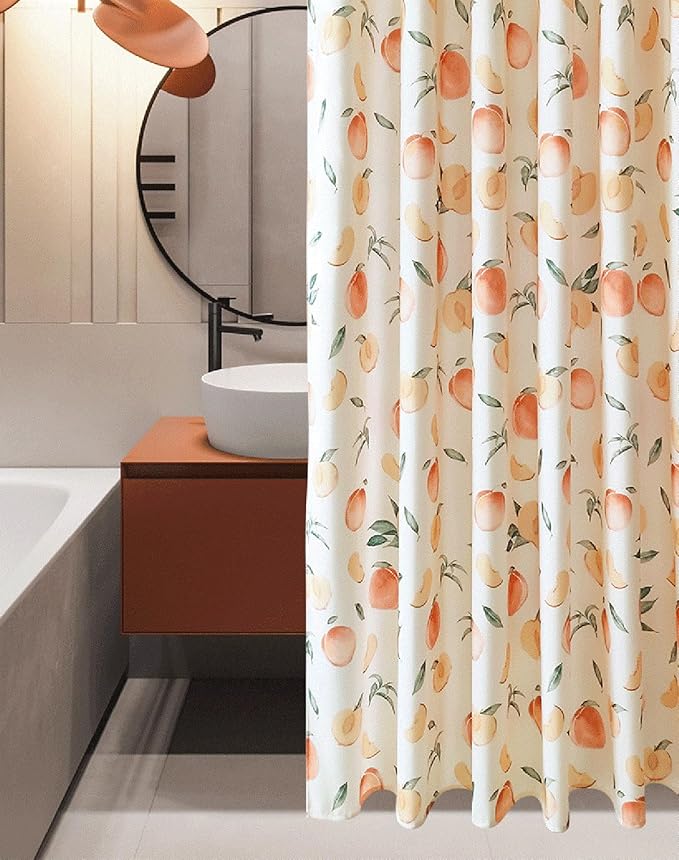 Honey Peach Print Shower Curtain for Bathroom Decor, 70.8" x 78.7" Waterproof Polyester Fabric Fruit Plant Shower Curtain Art Bath Curtain with 12 Hooks
