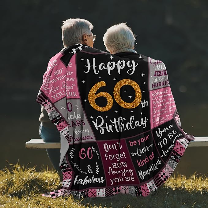 60th Birthday Gifts for Women, 60th Birthday Gift Ideas, 60th Birthday Gifts Blanket 50"X60", Gifts for 60 Year Old Woman, 60th Birthday Decorations, 60 Year Old Birthday Gifts for Women