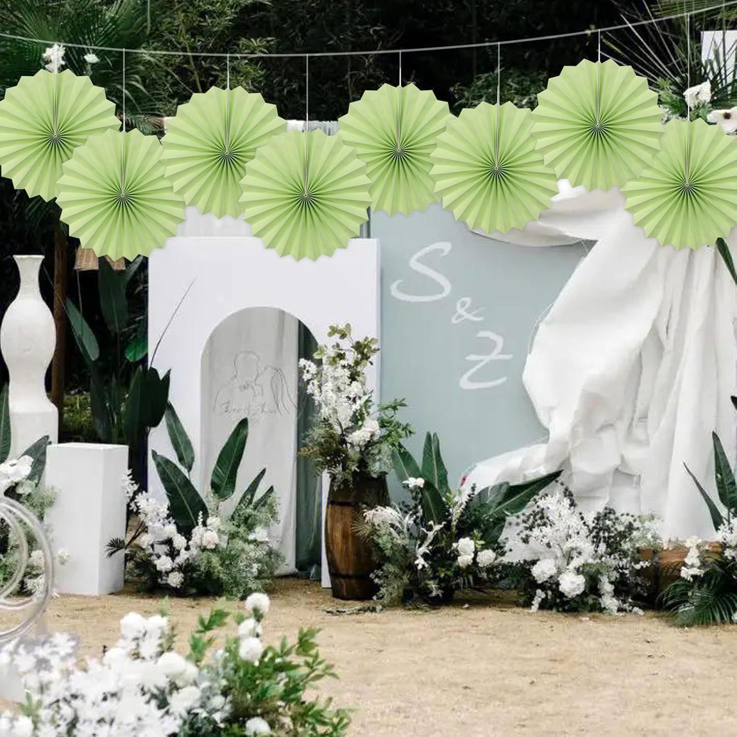 Green Hanging Paper Fans,12in,30 Color,DIY Set,Light Green,Military Theme,Birthday Occasion