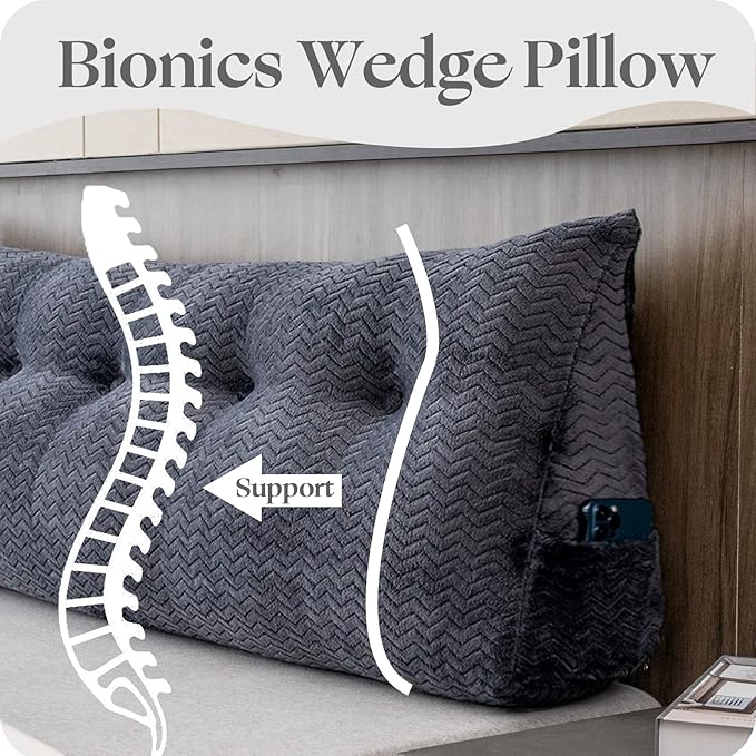 Large Bolster Triangular Headboard Wedge Backrest Positioning Support Bed Rest Reading Pillows Headboard Wedge Pillows for Day Bed Bunk Bed with Removable Cover