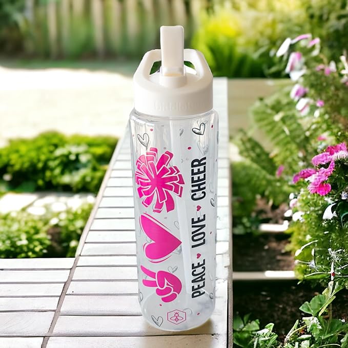 32oz Cheerleader Water Bottle with Straw Lid | BPA-Free Reusable Bottles for Cheerleaders, Cheer Team or Cheerleading Coach | Great Gifts for Girls, Coaches