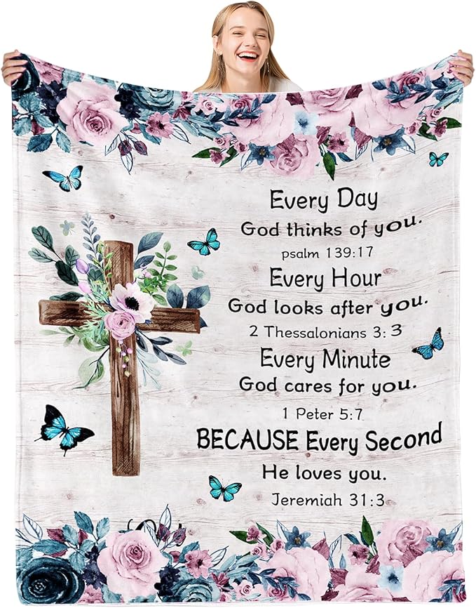 Bible Blanket Christian Gifts for Women, Prayer Blanket, Religious Blanket with Inspirational Thoughts and Prayers, Religious Gifts for Praying Women Men Inspirational Gift 60x80 in