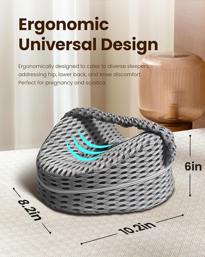 Leg & Knee Pillow for Side Sleepers – Memory Foam Support Pillow with Strap, Soothing Relief for HIPS, Joints, Sciatica, Back