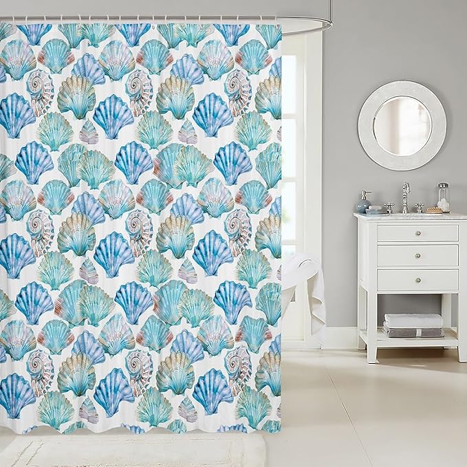 Feelyou Seashell Conch Print Shower Curtain 72"x72" Kids Marine Life Sea Bathroom Shower Curtain Set for Boys Girls Teens Ocean Marine Themed Bath Curtain Sea Coastal Nautical Bathroom Accessories