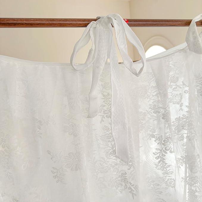 Mengersi Canopy Bed Curtains with Tie Backs,Bed Canopy Curtains Bed Drapes Sheer Curtains for Bedroom Decor（Full,White