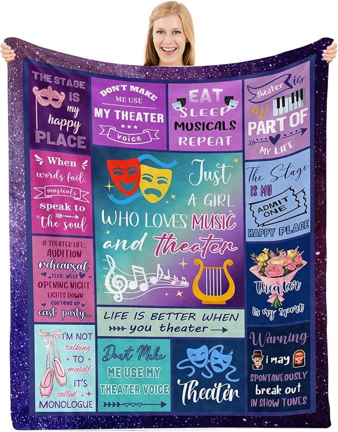 Gifts for Theater Lovers, Theater Gifts Blanket for Girls, Theater Gifts, Musical Theater Gifts, Birthday Gifts for Broadway Theater Lovers, 60x80 in Throw Blanket