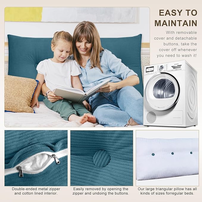 Headboard Pillow - Queen-Sized Headboard Wedge Pillow for Daybeds and Bunk Beds - Durable, Comfortable, with Removable Velvet Cover (Navy blue, 54x20x8Inches)