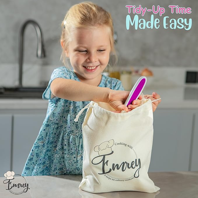 EMREY 13 Pieces Montessori Kids Cooking and Baking Set - Kids Knife Set for Real Cooking, Durable Kids Cutting Board, Knife Set, Silicone Spatula, Whisk, Cookie Cutters, Kids Apron, Toddler Kitchen