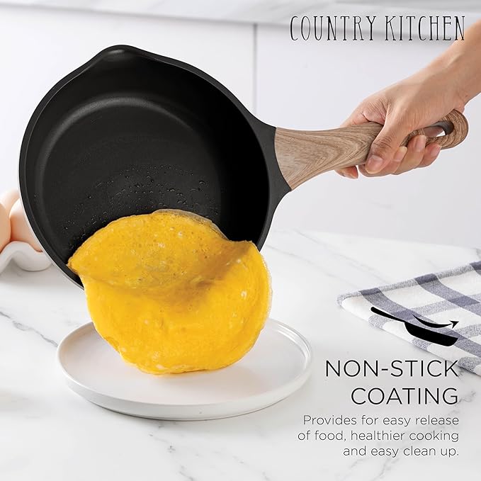 Country Kitchen Pots and Pans Set Nonstick, Cast Aluminum Kitchen Cookware Set with Utensils, 14 Pcs Non Stick Cooking Set w/Frying Pans & Saucepans