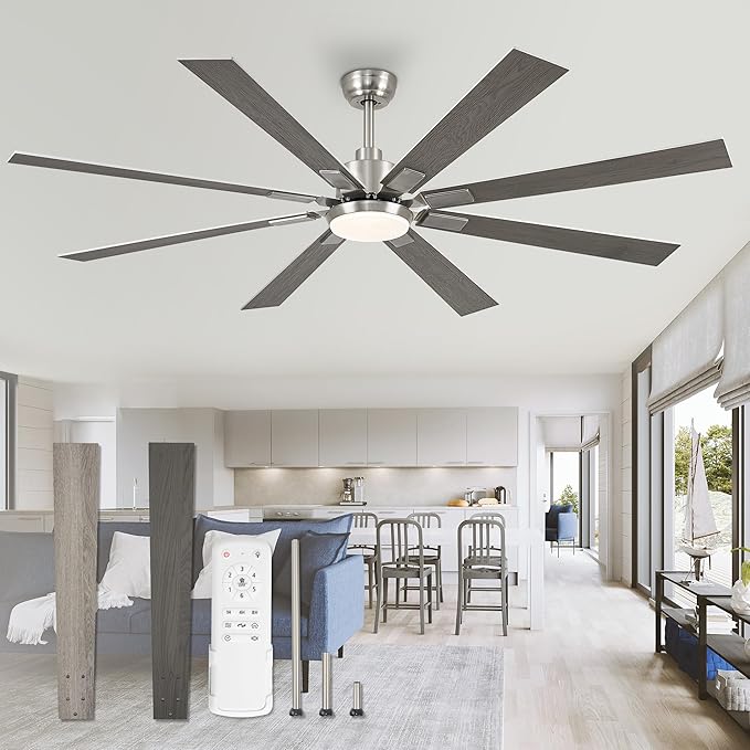 72 inch Brushed Nickel Modern Ceiling Fans with Lights and Remote, Indoor/Outdoor Ceiling Fan for Living Room Patio, 6 Speed Reversible Quiet DC Motor, 3 CCT, Dual Finish Blades