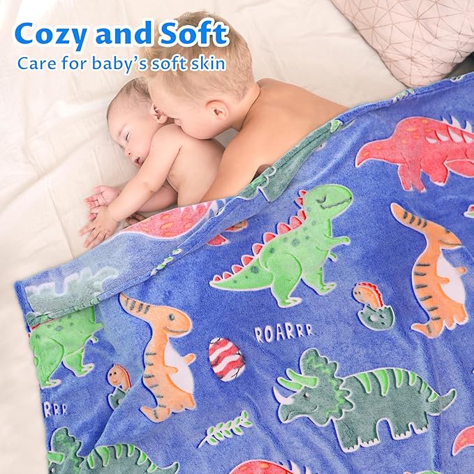 Dinosaur Blanket for Boys Glow in The Dark Blanket Dino Throw Birthday Gifts for Kids Toddlers Soft Warm Cozy Cute Dinosaur Gifts for Girls Dinosaur Room Decor Glowing Blanket