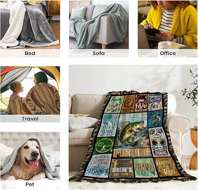 Fish Blanket,Fishing Gifts for Men,Fishing Lovers Blanket Gift,Fathers Day Fishing Gifts for Men,Gifts for Fisherman,Dad,Boys,Birthday Gifts for Men Who Love Fishing Throw Blankets,Kids Size-40"x50"
