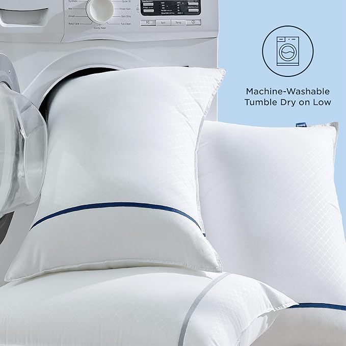 Bedsure Hotel Pillows - Luxury Bed Pillows for Sleeping with Decoration Strip Breathable Cover Soft & Supportive Pillows for Side, Back or Stomach Sleepers (2, Blue, Standard)