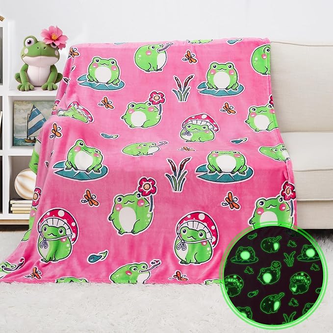 Cute Frog Blanket Glow in The Dark Blanket Frog Gifts for Kids Girls Frog Decor 40"x50"