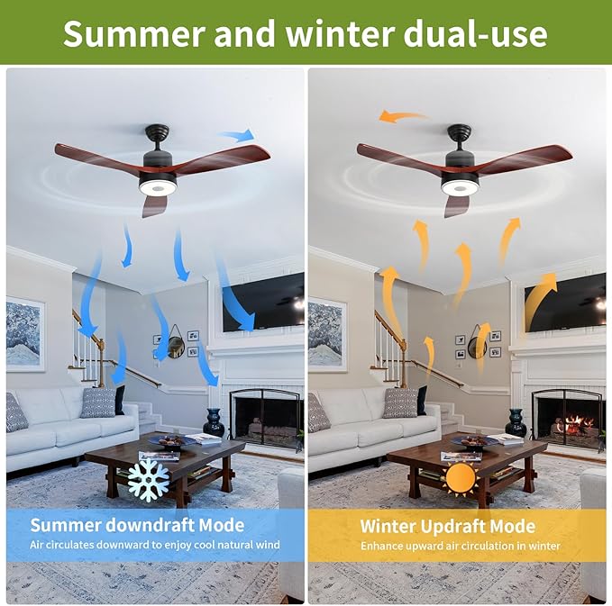 60 Inch Wood Ceiling Fan with RGB Dimming LED Light,with Music Bluetooth Speaker,Remote Control,3-Speed Regulation, Reversible Motor,Timing,for Living Room,Bedroom,Restaurant,Outdoor