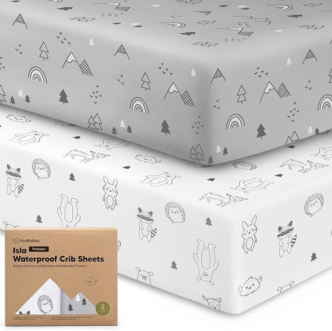 2-Pack Waterproof Crib Sheets for Boys, Girls - Viscose Derived from Bamboo Crib Sheets Neutral, Crib Mattress Protector Sheet, Soft Toddler Bed Sheets, Fitted Baby Crib Sheets Girl, Boy (Woodland)