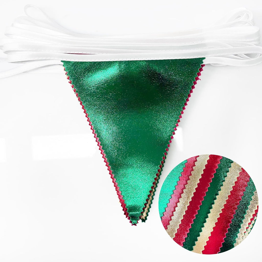 Christmas Party Decorations Triangle Pennant Banner Flag Red Green Gold Metallic Fabric Bunting Garland for Xmas Holiday Wedding Bridal Shower Birthday Bachelorette Graduation New Year Party Supplies