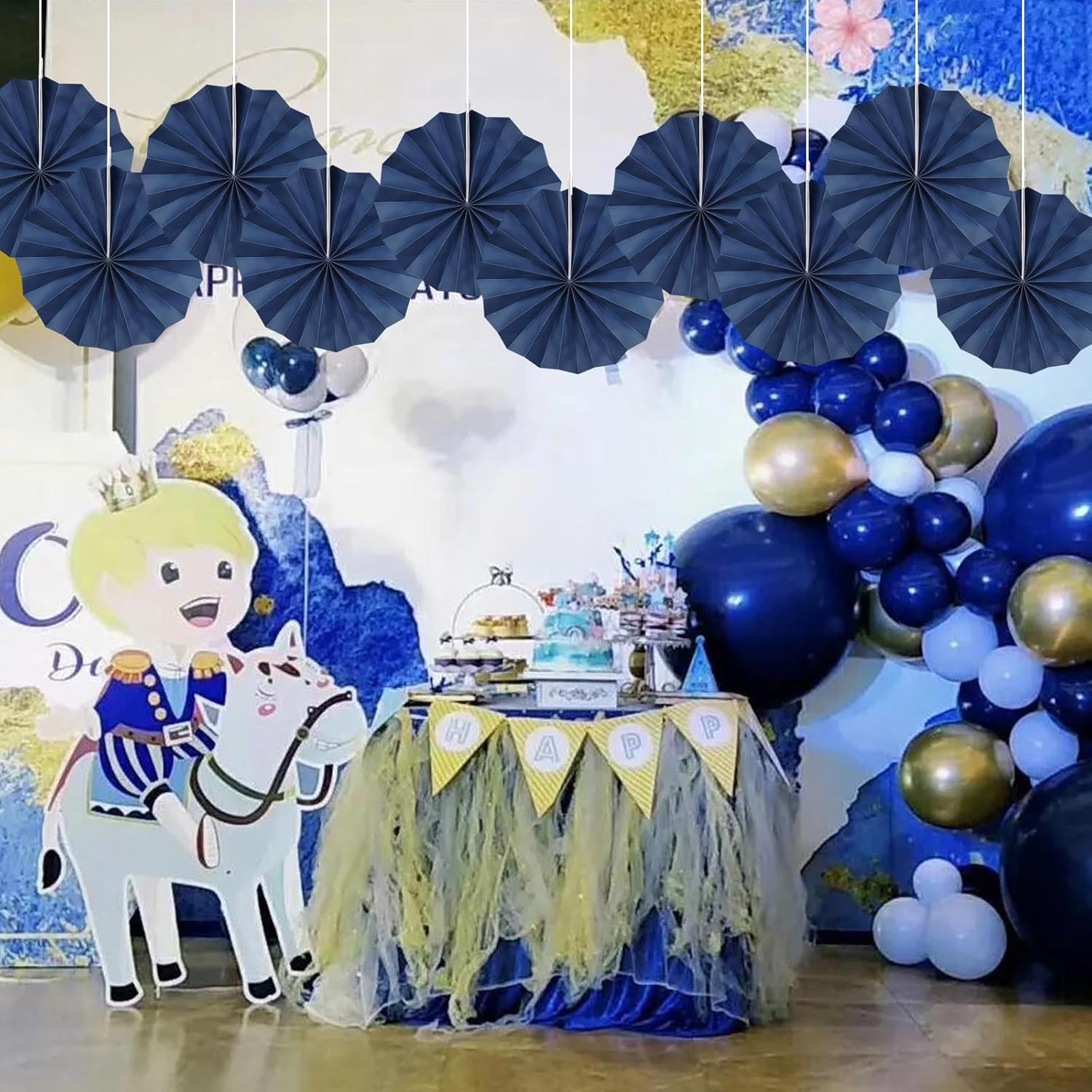 Blue Party Decorations,Blueberry Party Decorations Decorations Party Paper Fans Bulk 8in,Graduation Decoration Classroom Decor, Western Themed Party Decorations 30 Color DIY Set （Deep Blue）