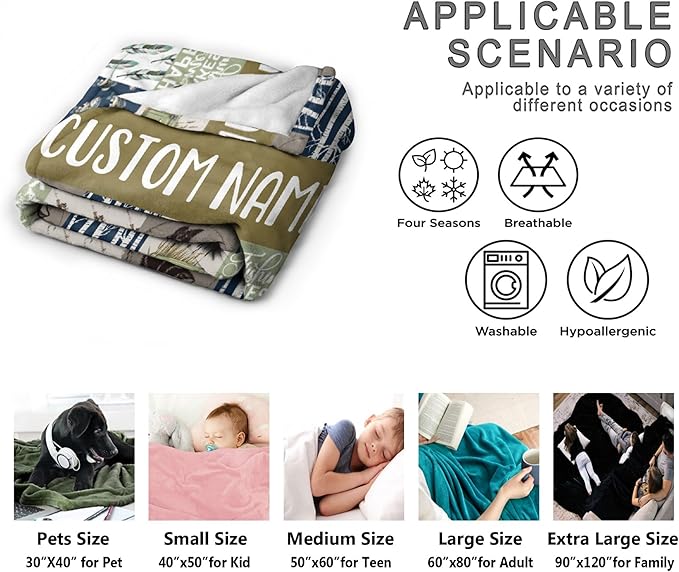 Custom Fishing Blankets and Throws,Fishing Gifts, Gifts for Fisherman,Custom Fish Blankets Fishing Gift for Man, Fish Hunter Gifts Throw Blanket, Fathers Day Fishing Gifts for Men,Kids Size-40"x50"