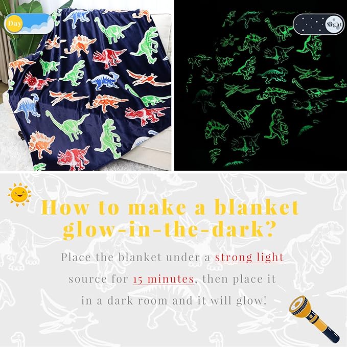 Dinosaur Blanket for Boys Glow in The Dark Dino Blanket Dinosaur Toys for Teen Boy Gifts Dinosaur Room Decor 50"x60"