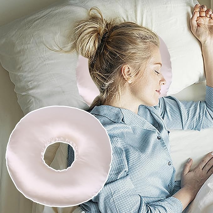 Ear Piercing Pillow for Side Sleepers - CNH Pillow with Ear Hole for Pain Relief, Pressure Sores & Inflammation - Donut Earring Pillow for Sleeping, Headphones & Tinnitus Support (Champagne)