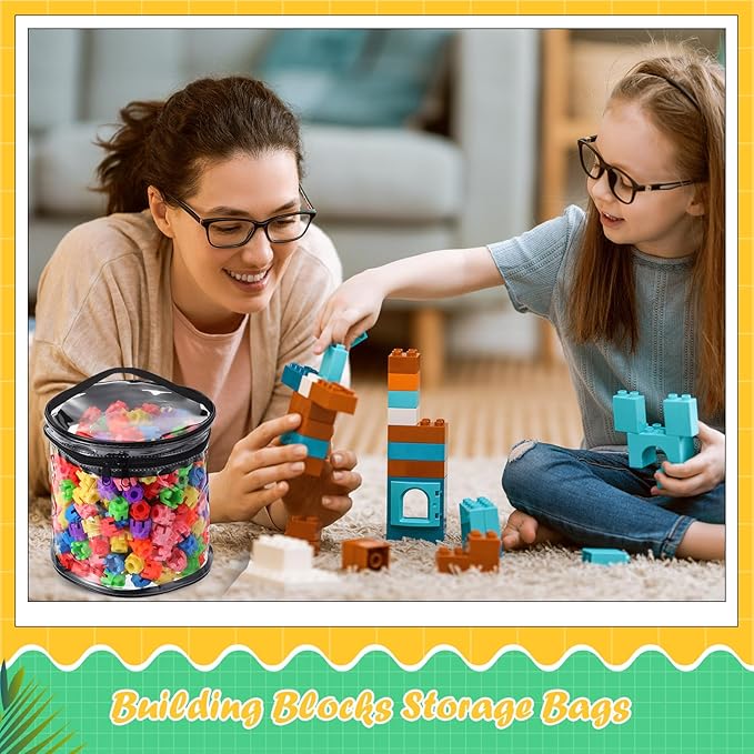 3 Packs Toy Storage Bags Transparent Clear PVC Storage Organizer with Zippered, Kids Waterproof Toy Bags for Board Games, Building Blocks, Puzzles and Small Toys (Black)