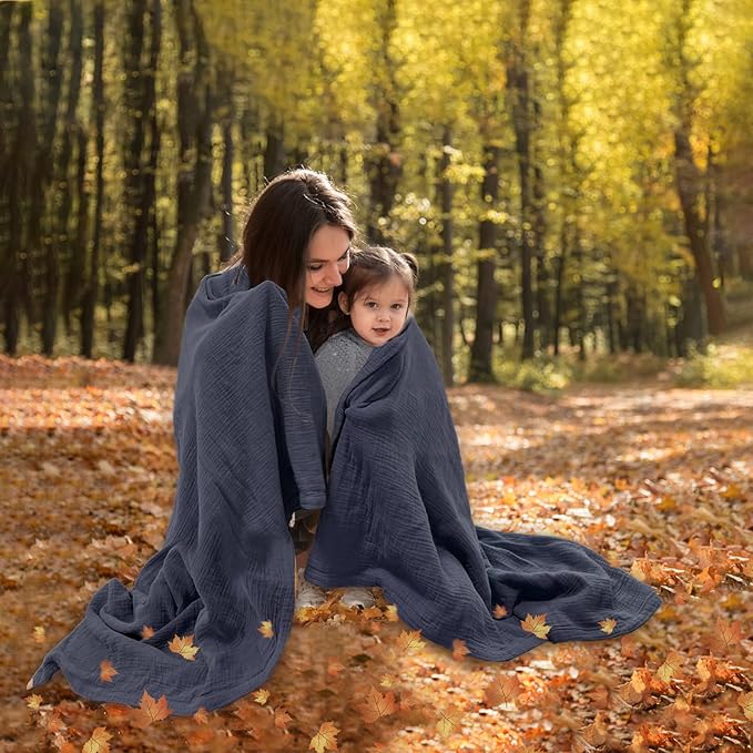 Lulu moon Muslin Blankets for Adults 55”x75” - Kids Couch Throw Blanket for Boys - Light Weighted Organic Muslin Quilt for Sofa and Bed (Blue)