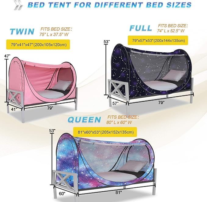 Privacy Pop up Eclipse Bed Tent Bed Drapes (Starry Constellation, Full)