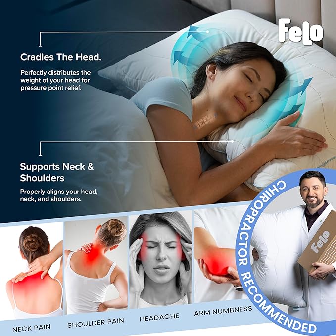 felo Feather Down Pillow Queen Size, CloudFusion Goose Down Pillow for Sleeping, Hotel Collection Bed Pillow for Side Back Pain Sleepers (20" x 30")