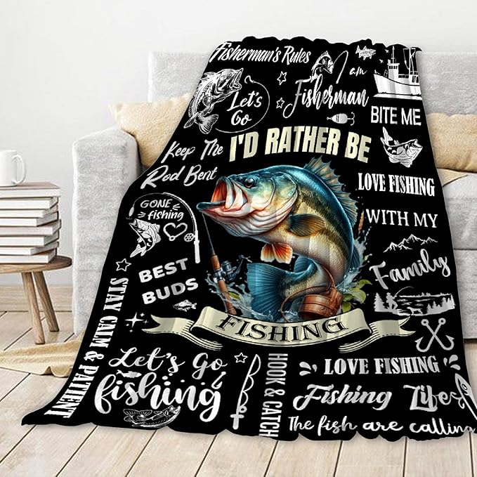 Fish Blanket,Fishing Gifts for Men,Fishing Lovers Blanket Gift,Fathers Day Fishing Gifts for Men,Gifts for Fisherman,Dad,Boys,Birthday Gifts for Men Who Love Fishing Throw Blankets,Teens Size-50"x60"