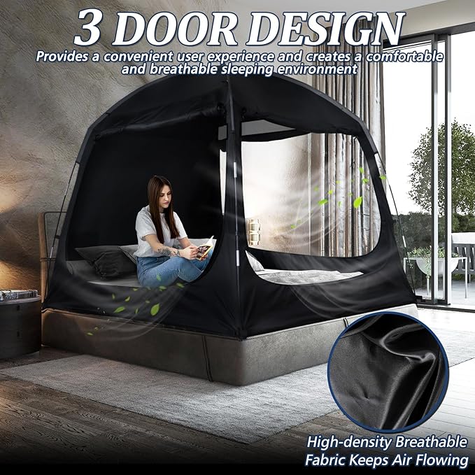 Bed Tent Twin Full Queen King Size Canopy Tent for Kids and Adult - 80% Blackout Indoor Sleeping Tents with Star String Lights, Big Space Breathable Dome Tent Playhouse for Boys & Girls