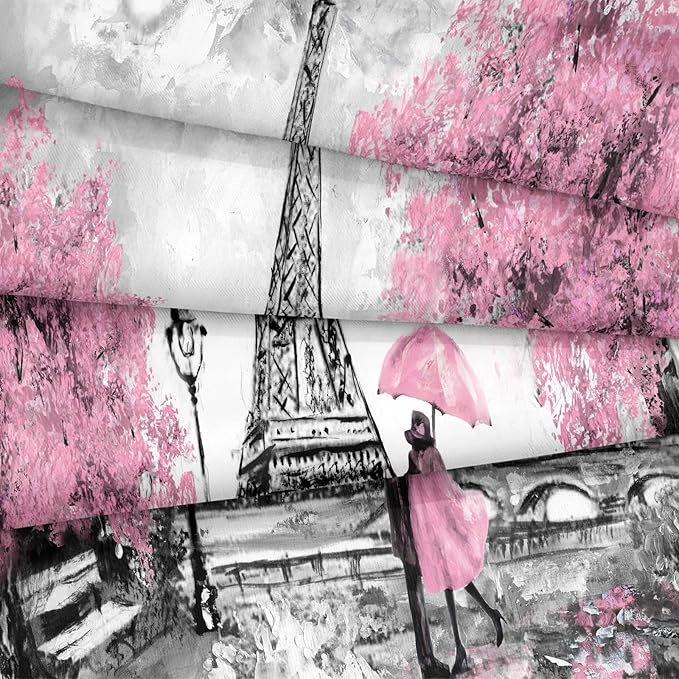 Bedbay Pink Paris Bedding Set King Size Eiffel Tower Comforter Set Romantic Couple French Style Duvet Set 4 Pcs Soft Lightweight Pink and Grey Down Comforter Set Paris Room Decor(Pink,King)