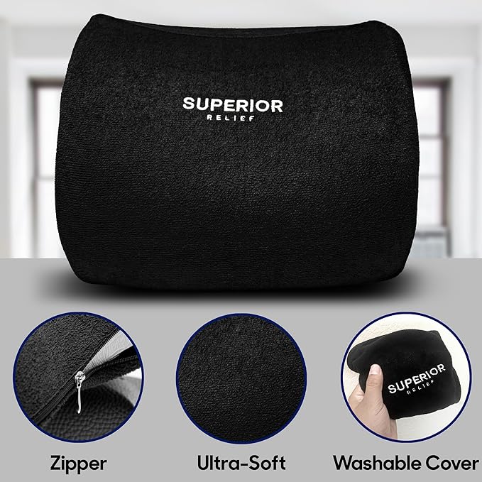 Lumbar Seat Cushion for Office Chair, Memory Foam Low Back Support Pillow for Car, Computer, Gaming Chair, Ergonomic Back Cushion with a Cooling Gel Layer for Pain Relief