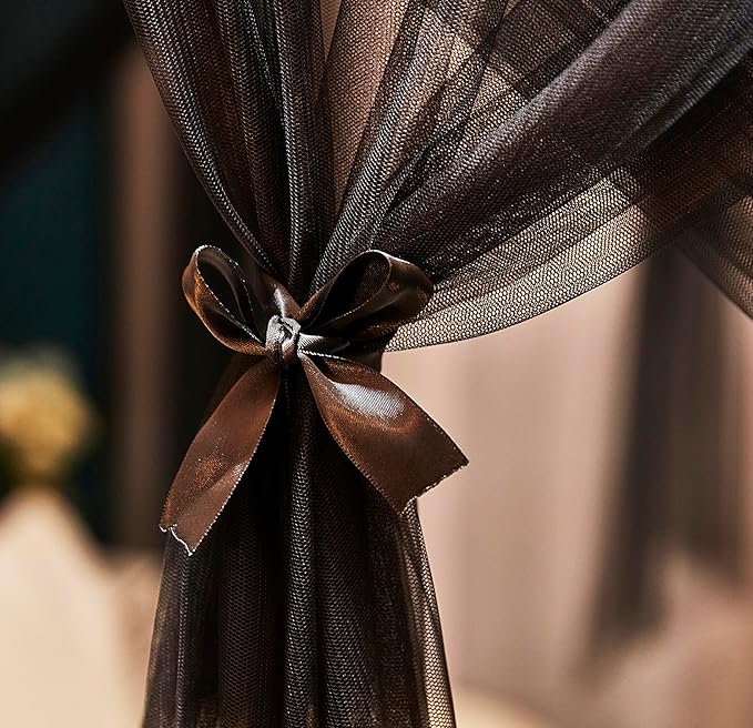 Mengersi Bed Canopy Canopy Bed Curtains with Lights- 4 Corners Post Royal Bed Drapes Mosquito Net- Elegant Bedroom Decoration Accessories for Adults(Twin,Black)