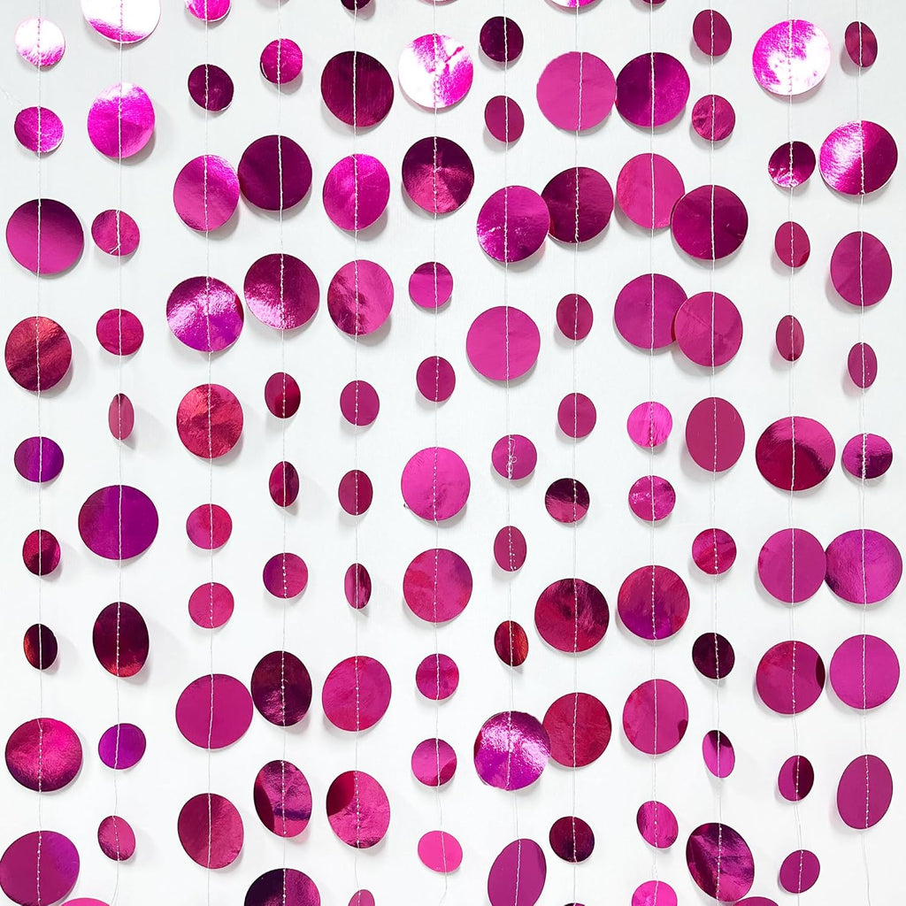 Hot Pink Party Decorations Circle Dots Garland Metallic Rose Pink Hanging Paper Polka Dots Streamer for Bachelorette Birthday Engagement Wedding Bridal Shower Anniversary Baby Shower Party Supplies