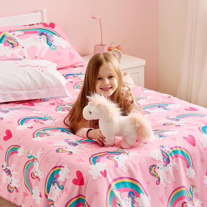 Joiedomi Kid Twin Comforter Set - 5 Piece Unicorn Rainbow Bedding Set for Boys/Girls - Super Soft Microfiber Bed in a Bag with Comforter, Sheets, Pillowcase & Sham