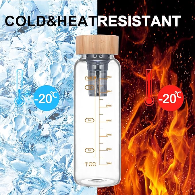 29oz Glass Water Bottle, Leak-Proof, with Stainless Steel Tea Infuser, BPA-Free, Suitable for Office, Car, Gym, and Travel, Reusable, for Hot and Cold Beverages (Circular-29oz)