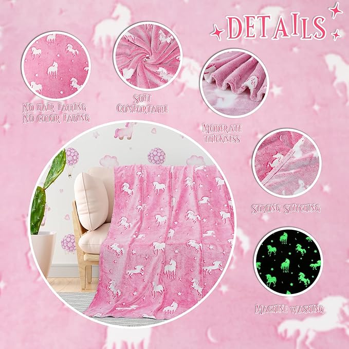 BORORO Glow in The Dark Blanket Unicorns Gifts for Girls Kids Blankets for Birthday Halloween Christmas Valentines Gifts