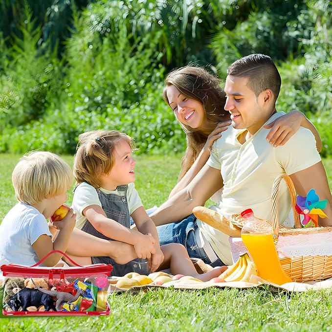 3 Packs Clear Toy Storage Bags- 9.4 x 6.7 x 4.3 Inch Transparent PVC Toy Organizing Bags with Zipper- Waterproof Toy Storage Organizer Pouch for Building Blocks, Small Toys (Red, Blue, Yellow)