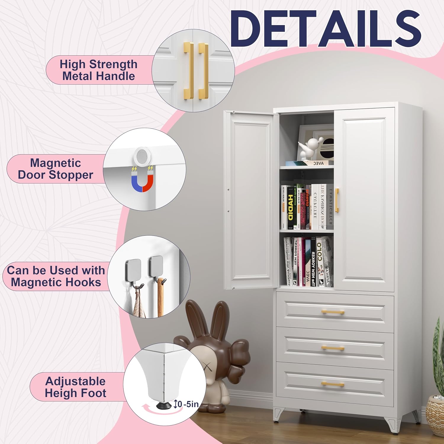 Pantry Kitchen Cabinet with Drawer, 75" Tall Pantry Storage Cabinet, Metal Storage Cabinets with Doors and Shelves, Large Freestanding Cupboard for Dining Room, Assembly Required, White