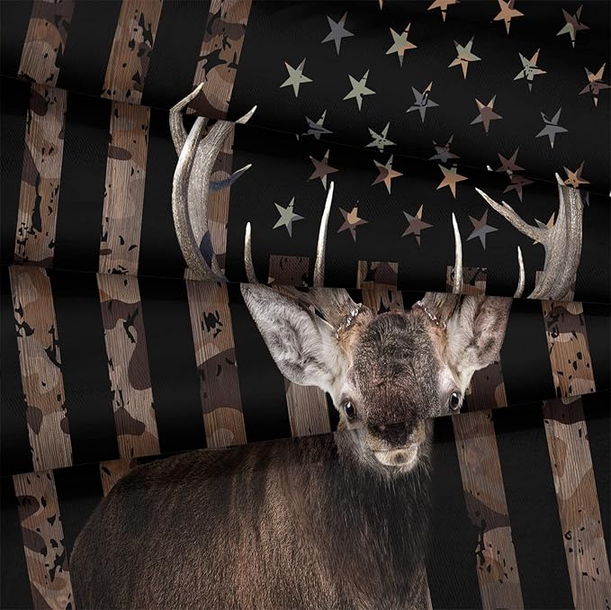 Bedbay Hunting Deer Bedding Comforter Sets King Size American Flag Camo Bedding Room Decor for Men Adults Boys Camouflage Quilt Set Stars Stripes USA Flag Down Alternative Comforter 4 Pcs(Deer,King)