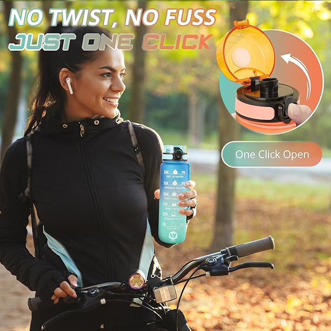 32 oz Water Bottle with Time Marker- Leak-Proof & BPA Free Reusable Gym Water Bottle - Easy to Carry Motivational Water Bottle for Fitness, Sports, Outdoor, Cycling, School (Red & Black)