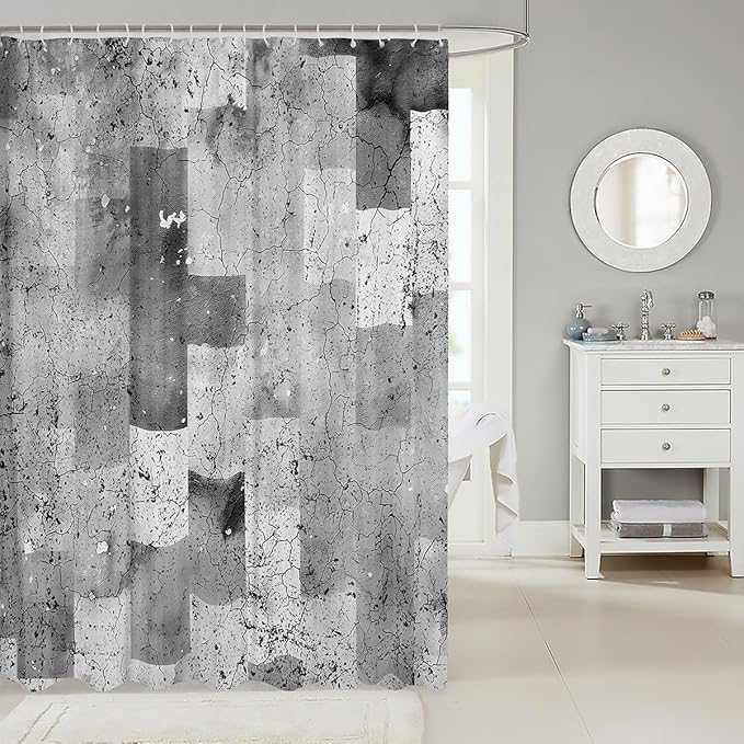 Feelyou Kids Geometric Grey Bathroom Shower Curtain Set Geometry Bath Curtain Boys Girls Stripe Line Shower Curtain Modern Art Teens Bathroom Accessories Room Decor 72"x72"