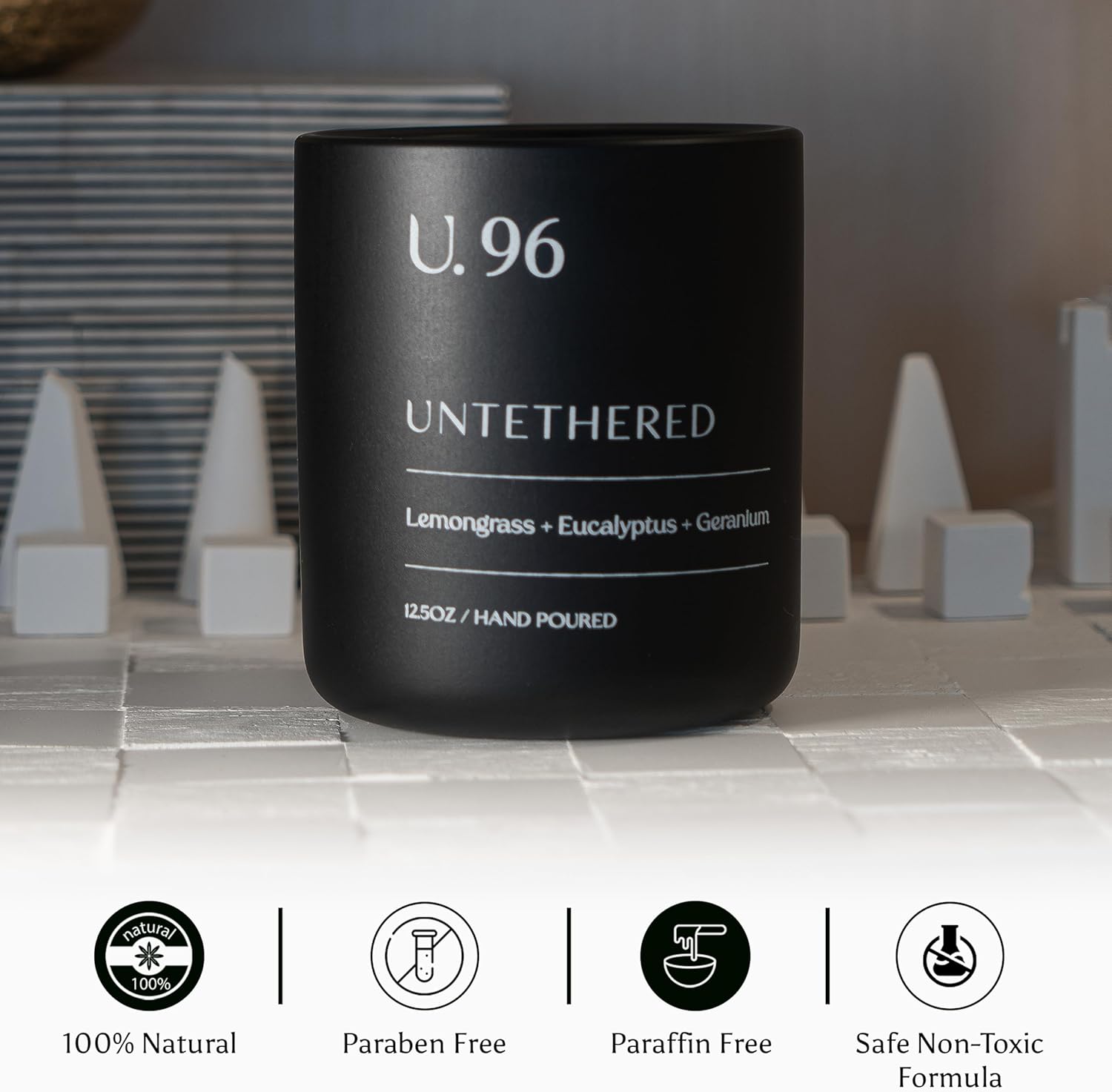 U.96 Luxury Scented Candle – Lemongrass, Eucalyptus & Amber | Hand-Poured in USA w/ 100% Natural Coconut & Apricot Wax | Double Wick, Long-Lasting Aromatherapy Candle for Home, Gift, & Rest (12.5 oz)
