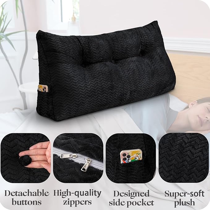 Large Bolster Triangular Headboard Wedge Backrest Positioning Support Bed Rest Reading Pillows Headboard Wedge Pillows for Day Bed Bunk Bed with Removable Cover