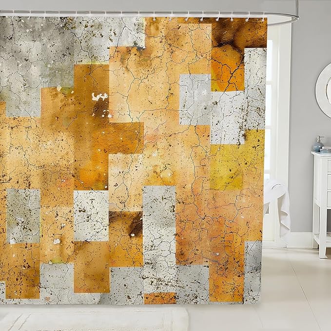 Feelyou Kids Geometric Orange Bathroom Shower Curtain Set Geometry Bath Curtain Boys Girls Stripe Line Shower Curtain Modern Art Teens Bathroom Accessories Room Decor 72"x84"