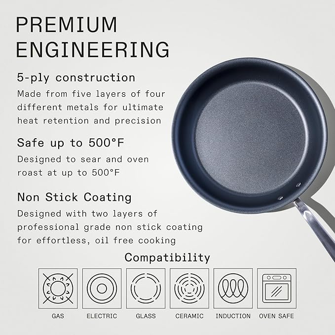 Made In Cookware - ProCoat 12" Non Stick Frying Pan (Graphite) - 5 Ply Stainless Clad Nonstick - Professional Cookware - Crafted in USA - Induction Compatible