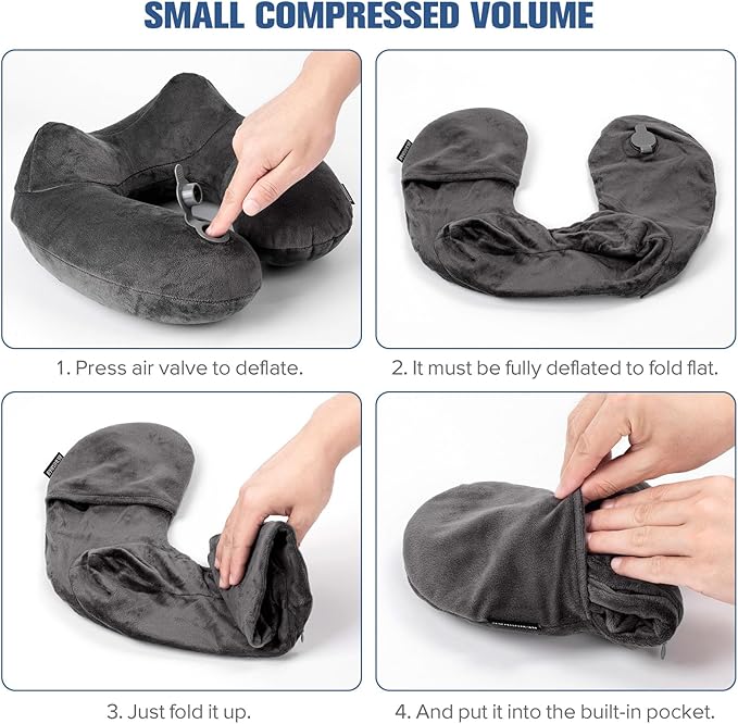 Rewondah Inflatable Travel Pillow for Sleeping Airplane - Inflatable Neck Pillow for Traveling on Plane with Washable Cover, Blow up Neck Travel Pillow for Airplanes, Cars - Portable and Comfortable